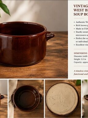 West Elm Brown Ceramic Soup Bowl with Handles